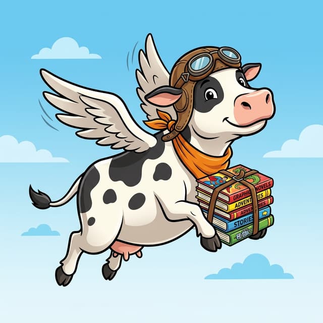 The Flying Cow aviator mascot greeting readers